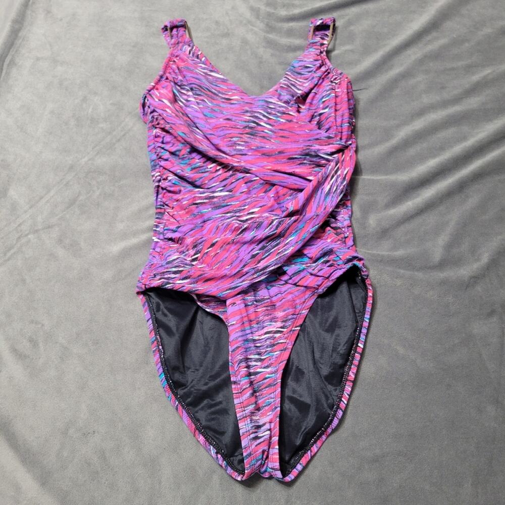 Spanx One Piece Swimsuit Womens 6 Pink Tummy Control Ruching Comfort Stretch Top